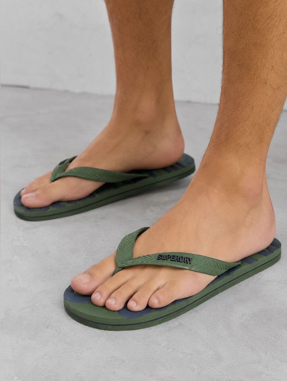 Superdry Olive Green Flip Flops Size L | Men's Logo Thong Sandals Beach Slides